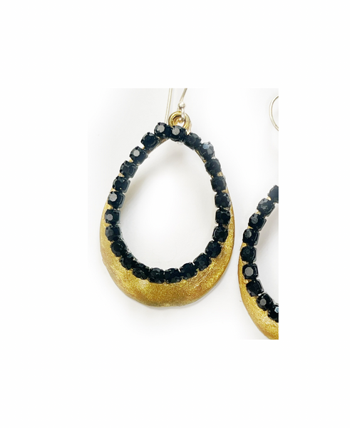 The Gilded Shimmering Black Crystal Earrings