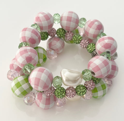 Pink& Green Gingham Bracelets