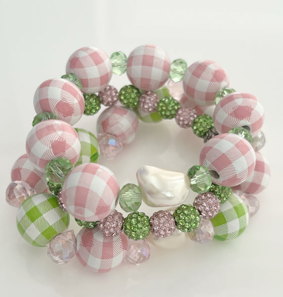 Pink& Green Gingham Bracelets