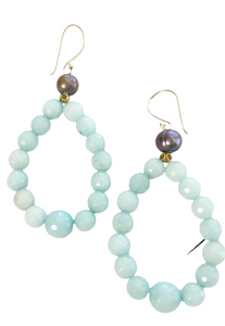 Baby blue agate earrings. With genuine pearl.