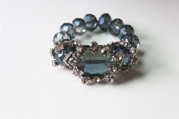 Handmade  blue denim crystal statement bracelet by Michael Gabriel Designs