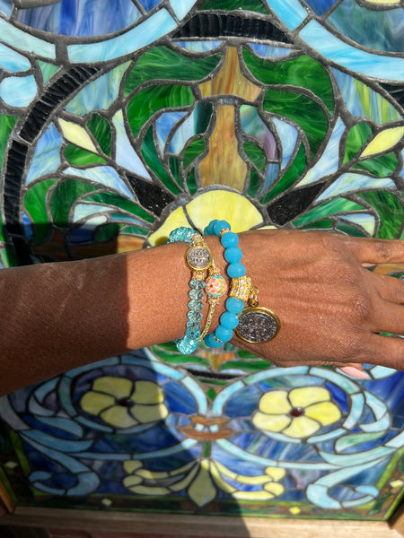 Handmade ocean blue crystal bracelets by Michael Gabriel Designs