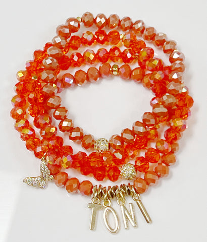 Brilliant Orange Crystal name bracelet. custom bracelet 