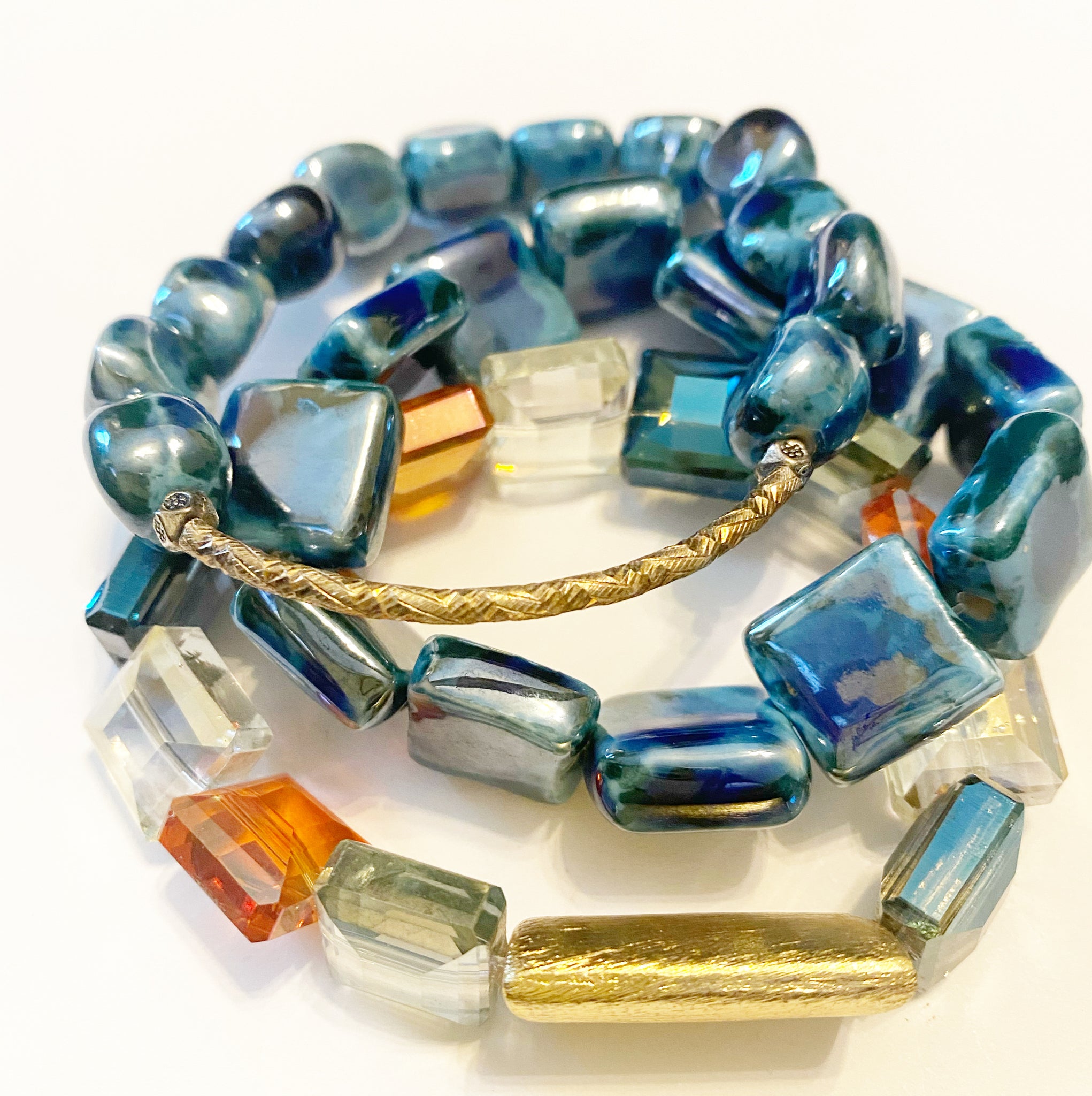 Blue Jean Betty, blue stack bracelets, Denim look bracelets, Michael Gabriel Designs