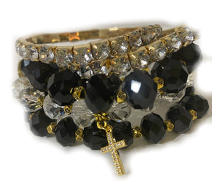 Black, crystal bracelet, clear crystal bracelet, stack bracelets, Michael Gabriel Designs